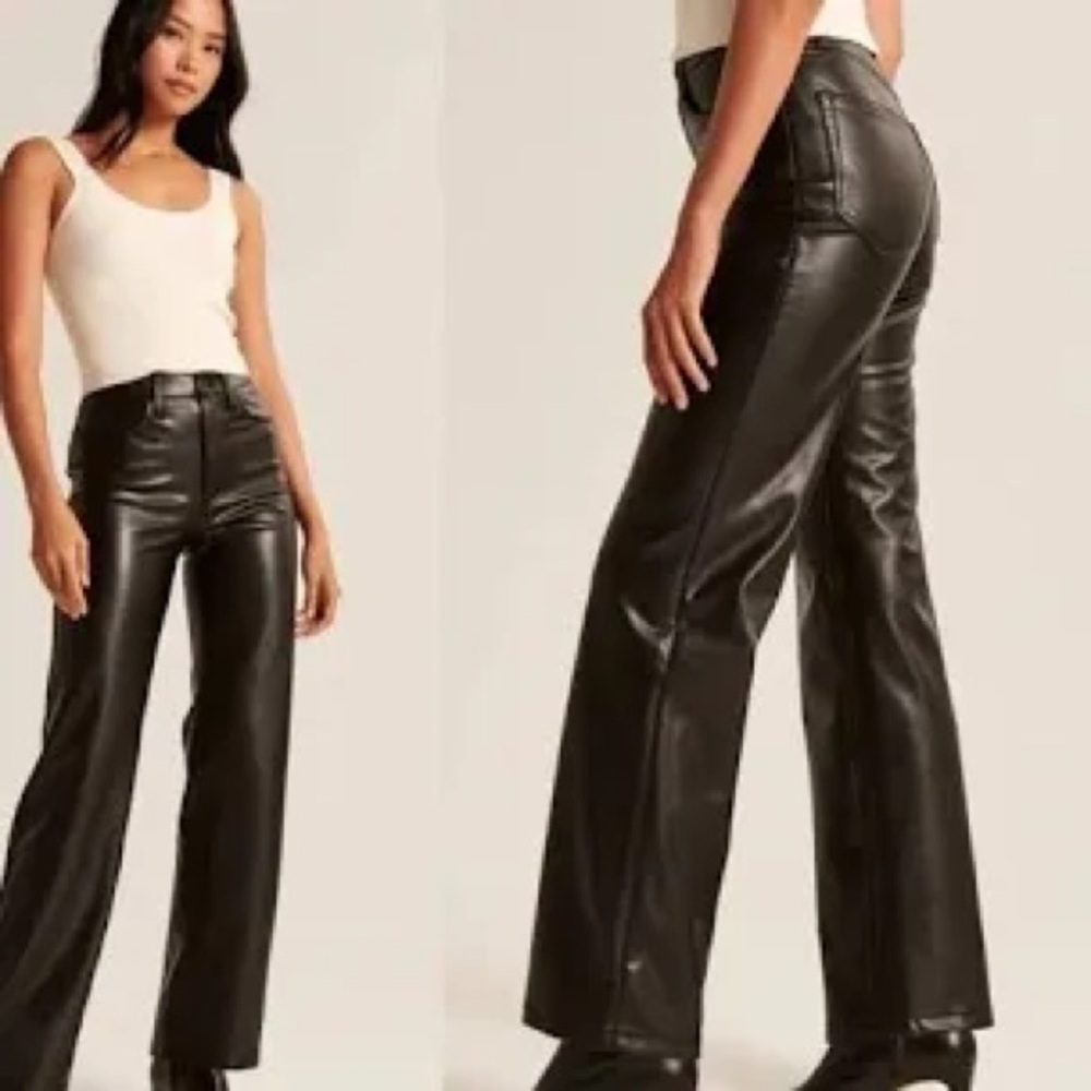 Abercrombie & Fitch The 90's Straight Ultra High Rise Vegan Leather Pants In 23